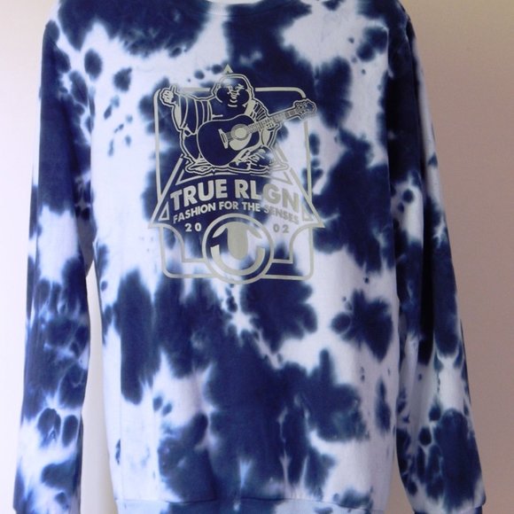 NWT MEN'S TRUE RELIGION BUDDHA RLGN Premium Fleece Sweatshirt  Tie Dye Blue XL - Picture 3 of 5